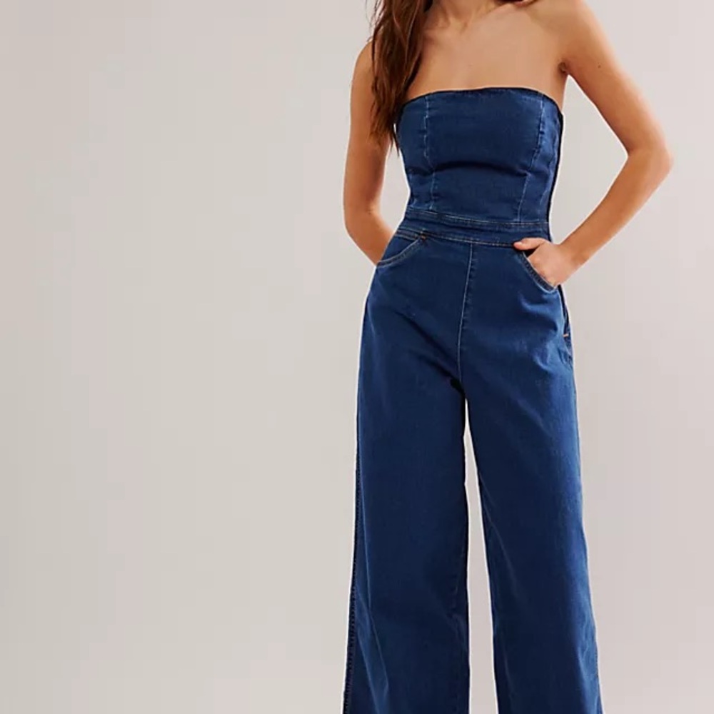 Wrangler Blue Denim Strapless Jumpsuit Size M NWT